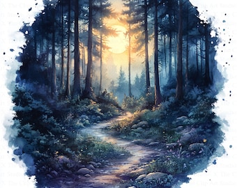 Clipart Foresta Incantata / 10 JPG di Alta Qualità / Download Digitale / Artigianato Digitale su Carta / Diario di Scarto / Arte / Clipart Acquerello Stampabile