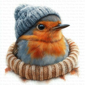 Rotkehlchen in Hut Clipart | 10 hochwertige JPGs | Digitaler Download | Weihnachten Rotkehlchen | Druckbare Clipart, digitale Papiermodelle, Junk Journal