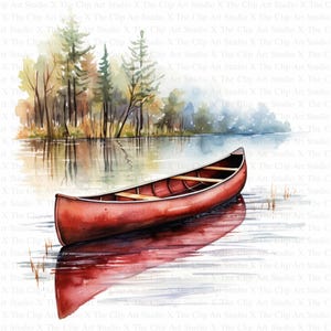 Canoa nel lago Clipart / 10 JPG di alta qualità / Download digitale / Arte dell'acquerello / Creazione di biglietti / Tecnica mista / Artigianato di carta digitale / Clipart