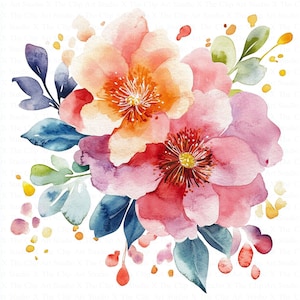 Abstract Flowers Clipart | 10 High Quality JPGs | Digital Download | Flowers Print | Watercolor Clipart | Digital Paper Craft | Junk Journal