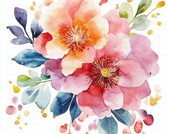 Imágenes prediseñadas de flores abstractas / 10 imágenes JPG de alta calidad / Descarga digital / Impresión de flores / Imágenes prediseñadas de acuarela / Manualidades digitales con papel / Diario creativo