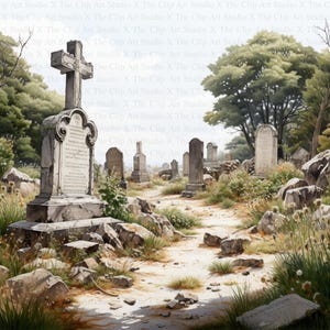 Imágenes prediseñadas de cementerio abandonado / 10 archivos JPG de alta calidad / Descarga digital / Imágenes prediseñadas / Manualidades de papel / Diario basura / Imágenes prediseñadas de acuarela imprimibles