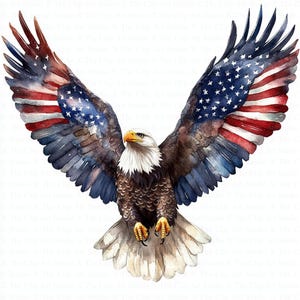 Clipart aquila patriottica / 10 JPG di alta qualità / Download digitale / Clipart bandiera USA / Clipart acquerello / Artigianato di carta digitale / Journaling