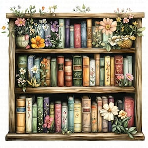 Floral Bookshelf Clipart | 10 High Quality JPGs | Digital Download | Paper Craft | Junk Journal | Floral Book shelf | Watercolor Clipart