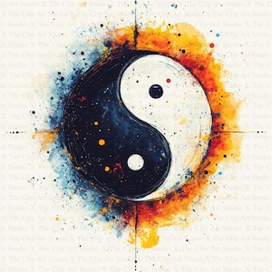 Yin Yang Clipart | 10 JPGs de alta qualidade | Download digital | Criação de cartões | Artesanato em papel digital | Scrapbooking | Técnica mista | Arte Yin Yang