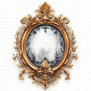 Espejos antiguos en acuarela, imágenes prediseñadas / 10 archivos JPG de alta calidad / Descarga digital / Creación de tarjetas / Scrapbooking / Espejo vintage / Diario
