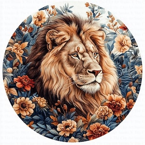 Clipart de Leão Floral | 10 JPG de Alta Qualidade | Download Digital | Clipart de Leão Vintage | Clipart de Aquarela | Artesanato em Papel | Diários de Lixo | Arte