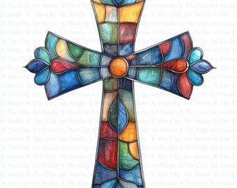 Stained Glass Cross Clipart | 10 High Quality JPGs | Digital Download | Cross Clipart | Card Making | Digital Paper Craft | Scrapbooking