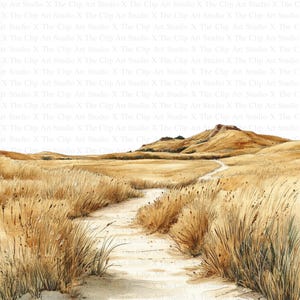 Clipart paesaggio steppico / 10 JPG di alta qualità / Download digitale istantaneo / Arte acquerello / Creazione di biglietti / Tecnica mista, artigianato digitale con carta