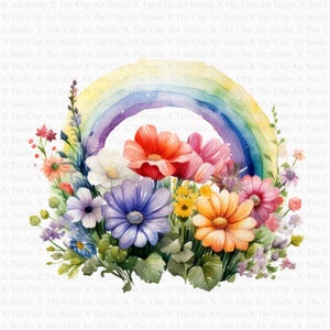 Vários clipart de arco-íris | 10 JPGs de alta qualidade | Download digital | Artesanato em papel | Arco-íris de berçário em flores | Clipart de aquarela para impressão