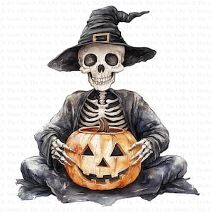 Halloween Skeleton Clipart | 10 High Quality JPGs | Digital Download | Paper Craft | Junk Journals | Skull Clipart | Watercolor Clipart
