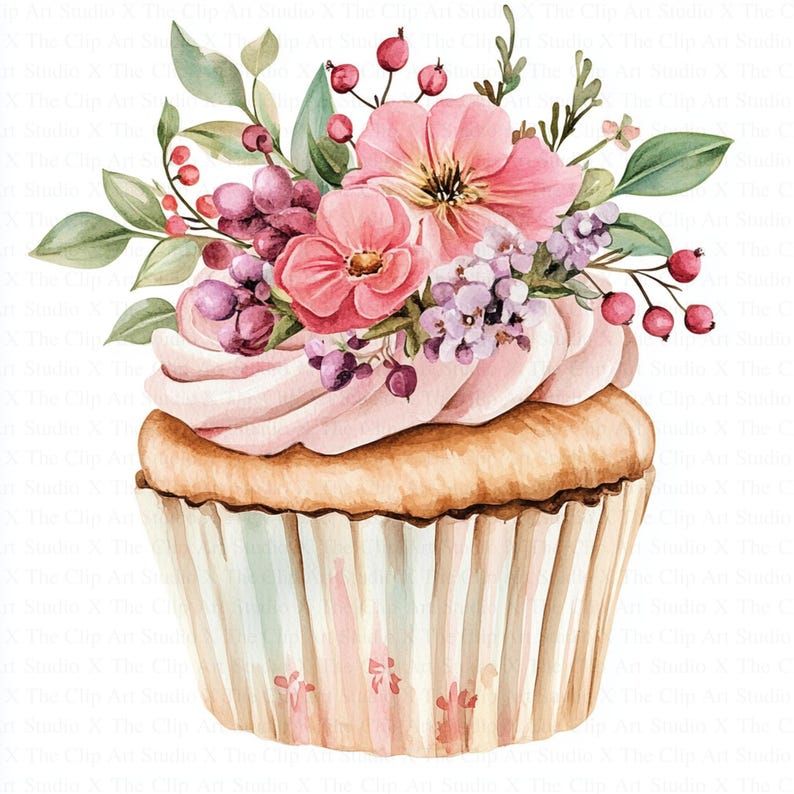 Floral Cupcake Clipart | 10 High Quality Jpgs | Digital Download | Junk ...