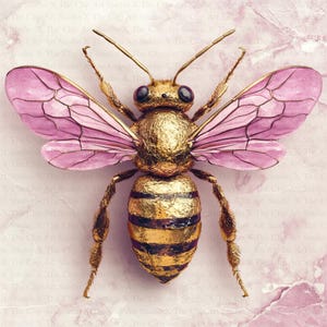 Pink Golden Bee Clipart | 10 High Quality JPGs | Digital Download | Junk Journals | Adorable Bee Print | Watercolor Clipart | Paper Craft