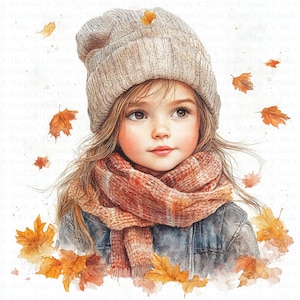 Kleines Mädchen im Herbst Clipart | 10 hochwertige JPGs | Digitaler Download | Druckbare Aquarell Clipart | Digitales Papiermodell | Junk Journal