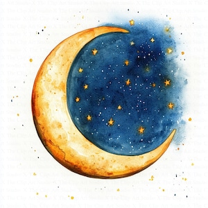 Boho Moon Clipart | 10 High Quality JPGs | Digital Download | Moon Wall Art | Watercolor Clipart | Paper Craft | Junk Journal | Scrapbooking