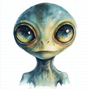 Alien Clipart | 10 High Quality JPGs | Digital Download | Paper Craft | Junk Journals | Scrapbooking | UFO | Printable Watercolor Clipart