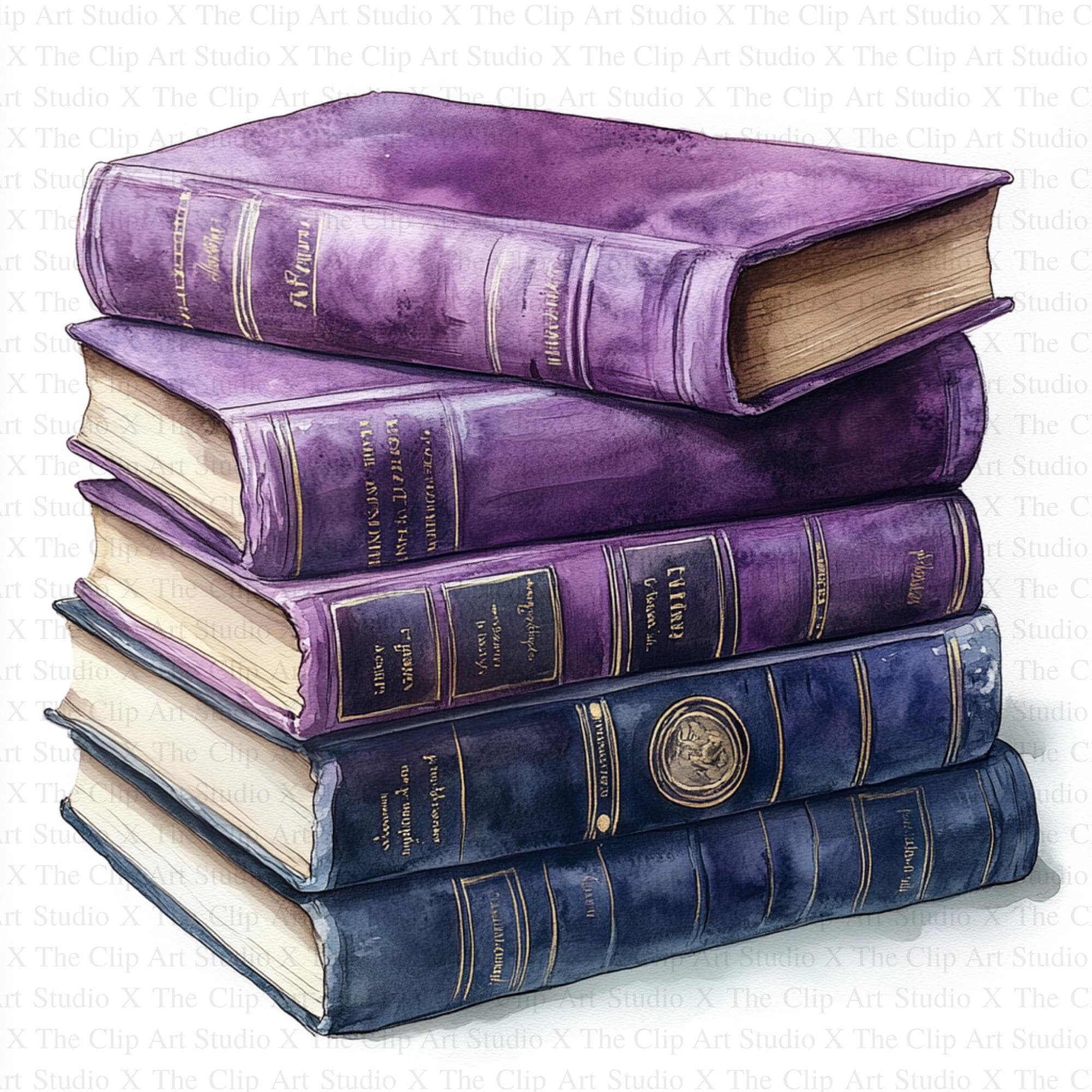 Stack of Purple Books Clipart | 10 High Quality Jpgs | Digital