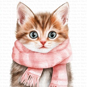 Clipart kittens met sjaal | 10 JPG's van hoge kwaliteit | Digitale download | Digitaal papiermodel | Plakboeken | Kaarten maken | Dierlijke clipart