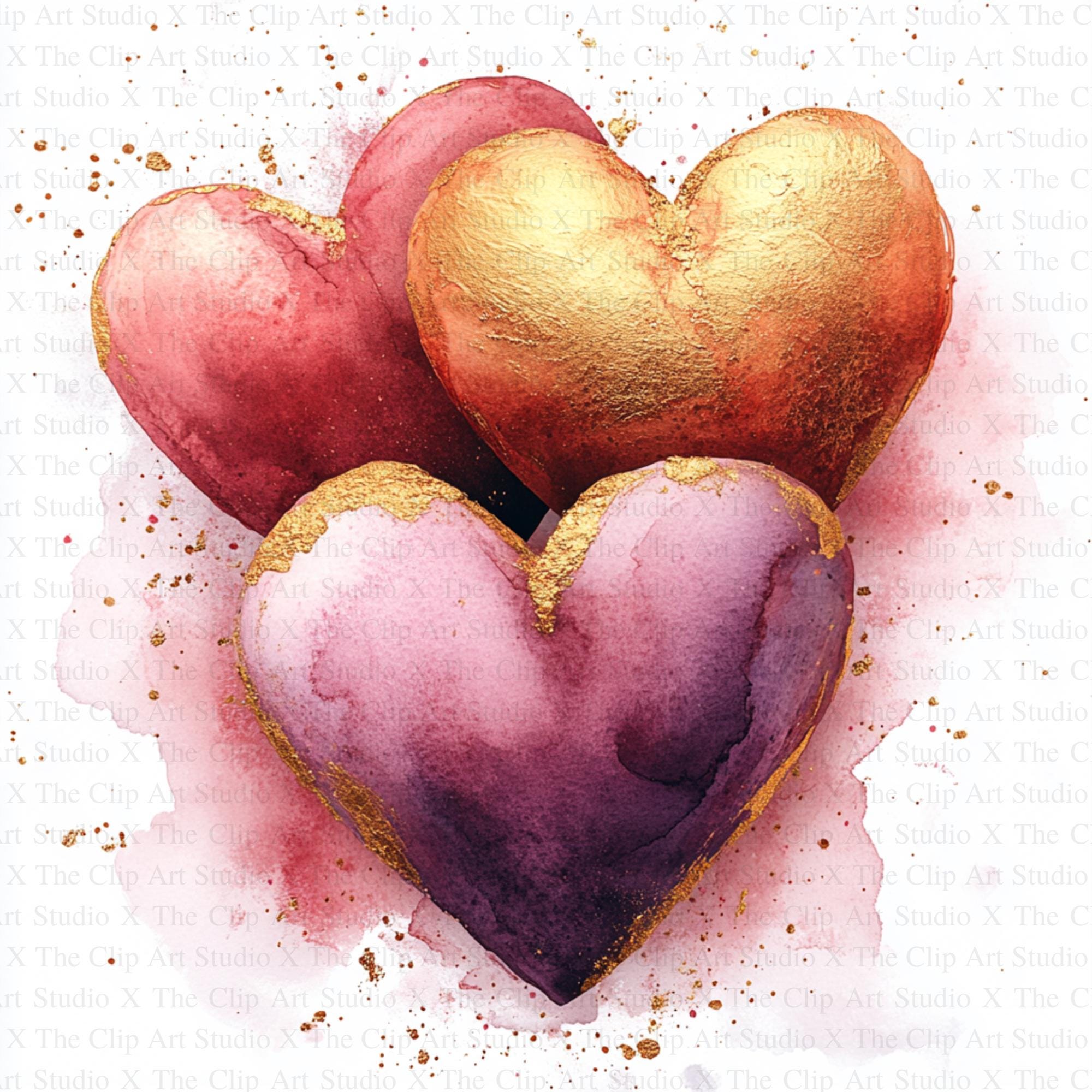 Pink Gold Hearts Clipart | 10 High Quality Jpgs | Digital Download ...