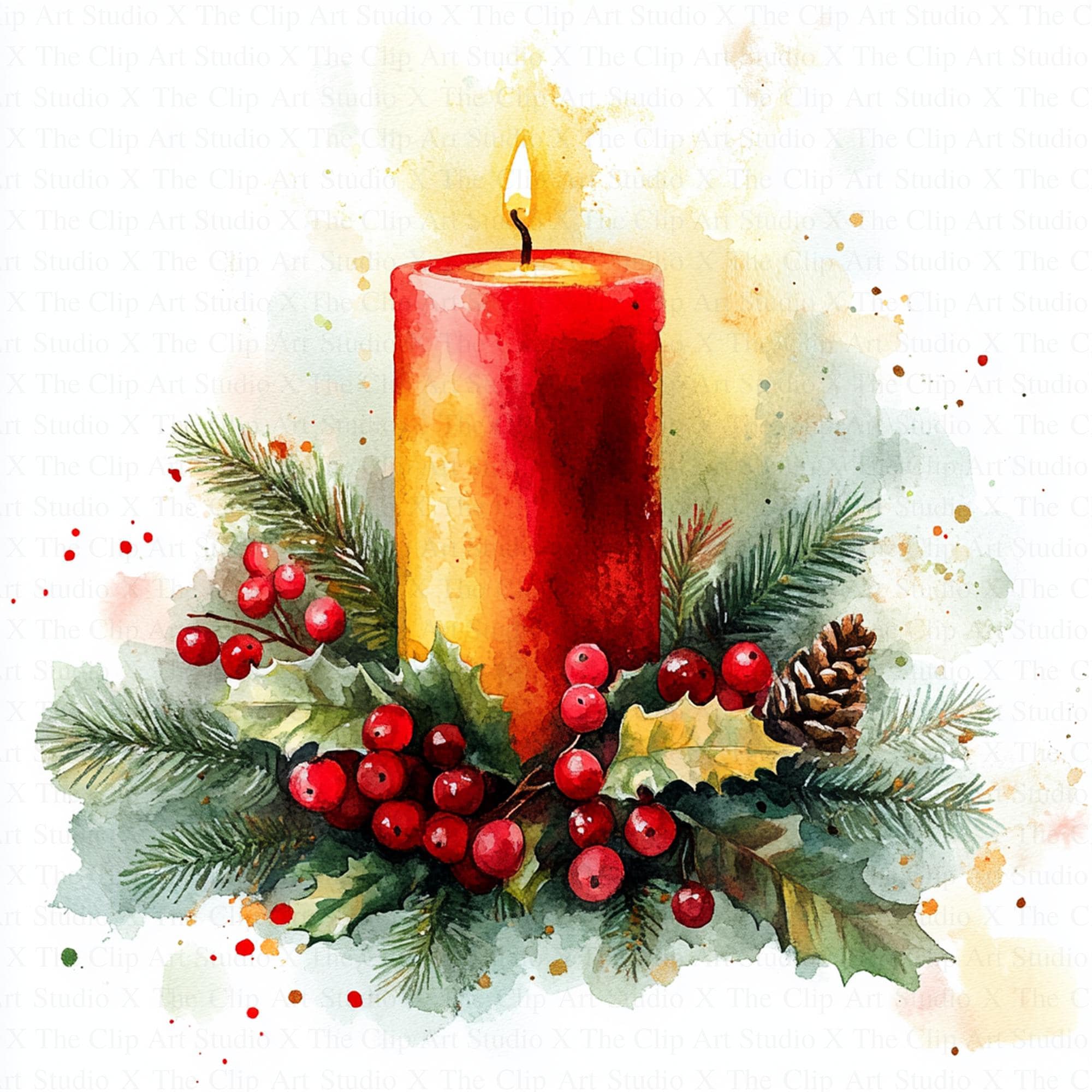 Weihnachtskerzen-Cliparts | 10 hochauflösende JPGs | Digitaler Download | Papierbasteln | Scrapbooking | Weihnachtsstern-Cliparts | Aquarell-Cliparts