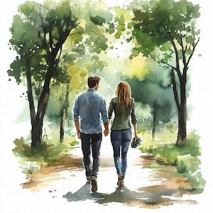 Couple In Park Clipart | 10 High Quality JPGs | Digital Download | Lovers Clipart | Watercolor Clipart | Digital Paper Craft | Junk Journals