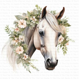 Floral Horses Clipart | 10 High Quality JPGs | Digital download | Printable Watercolor Clipart | Sublimation | Junk Journals | Scrapbooking