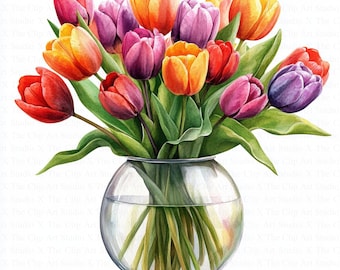 Spring Flowers in Vase Clipart | 10 High Quality JPGs | Digital Download | Printable Watercolor Clipart | Digital Paper Craft | Junk Journal