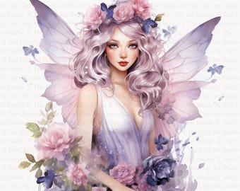 Floral Fairy Clipart | 10 High Quality JPGs | Digital Download | Paper Craft | Junk Journal | Fairies Clipart | Printable Watercolor Clipart
