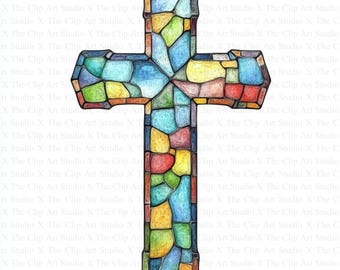 Stained Glass Cross Clipart | 10 High Quality JPGs | Digital Download | Card Making | Digital Paper Craft | Scrapbooking | Cross Clipart