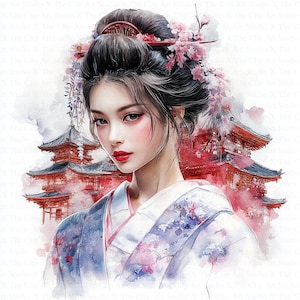 Clipart di Geisha giapponese / 10 JPG di alta qualità / Download digitale / Poster di Geisha / Clipart di acquerelli / Artigianato di carta digitale / Diari spazzatura
