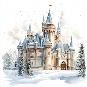 Winter Castle Clipart | 10 High Quality JPGs | Digital Download | Watercolor Clipart | Digital Paper Craft | Junk Journal | Scrapbooking