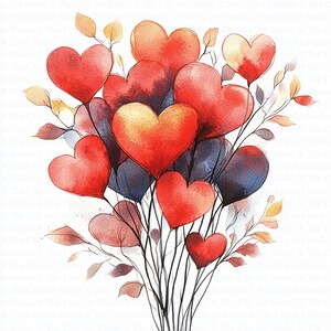 Adorable Hearts Bouquet Clipart | 10 High Quality JPGs | Digital Download | Watercolor Hearts | Watercolor Clipart | Digital Paper Craft