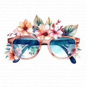 Vintage Floral Sunglasses Clipart | 10 High Quality JPGs | Digital Download | Floral Glasses | Printable Watercolor Clipart | Paper Craft