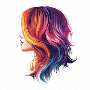 Clipart taglio capelli donna / 10 JPG di alta qualità / Download digitale / Tagli di capelli colorati / Clipart acquerello / Artigianato di carta digitale / Junk Journal