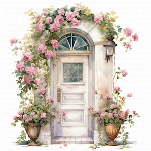 Vintage Blumen Türen Clipart | 10 hochwertige JPGs | Digitaler Download | Alte Türen | Aquarell Clipart | Digitales Papiermodell | Junk Journal