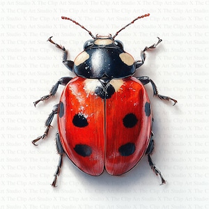 Clipart di coccinelle / 10 JPG di alta qualità / Download digitale / Creazione di biglietti / Clipart di insetti / Artigianato di carta digitale / Tecnica mista / Arte per bambini