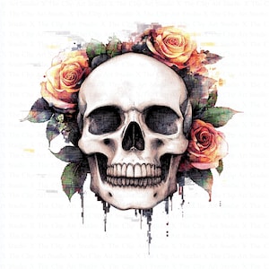Skull in Roses Clipart | 10 High Quality JPGs | Digital Download | Paper Craft | Junk Journals | Floral Skull | Printable Watercolor Clipart
