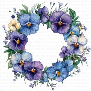 Watercolor Pansies Wreath Clipart | 10 High Quality JPGs | Digital Download | Card Making | Clip Art | Digital Paper Craft | Botanical Art