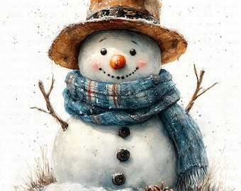 Snowman Clipart | 10 High Quality JPGs | Digital Download | Paper Craft | Junk Journal | Christmas Clipart | Printable Watercolor Clipart