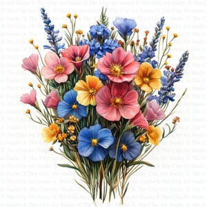 Wildflowers Bouquet Clipart | 10 High Quality JPGs | Digital Download | Junk Journals | Wildflowers | Watercolor Clipart | Art | Paper Craft
