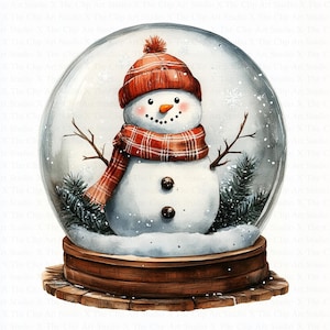 Snowman Christmas Snow Globe Clipart | 10 High Quality JPGs | Digital Download | Paper Craft | Junk Journal | Printable Watercolor Clipart