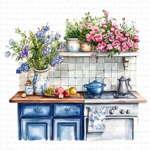 Vintage Floral Kitchen Clipart | 10 High Quality JPGs | Digital download | Junk Journals | Paper Crafts | Shabby Chic | Watercolor Clipart