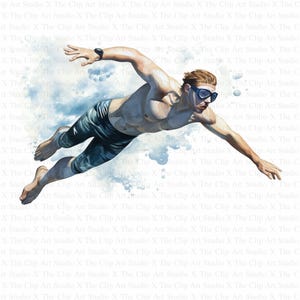 Man Diving Clipart | 10 High Quality JPGs | Digital Download | Paper Craft | Junk Journals | Scuba Diving Clipart | Watercolor Clipart | Art