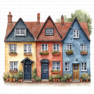 English Houses Clipart | 10 High Quality JPGs | Instant Digital Download | Card Making | Mixed Media | Digital Paper Craft | Watercolor Art