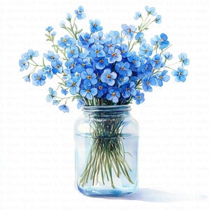 Ne m'oubliez pas dans un vase Clipart | 10 fichiers JPG de haute qualité | Téléchargement numérique | Clipart aquarelle imprimable | Créations numériques en papier | Journaux indésirables