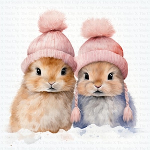 Hasen in Wollmütze Clipart | 10 hochwertige JPGs | Digitaler Download | Junk Journal | Winterhasen | Druckbare Clipart | Papierkunst