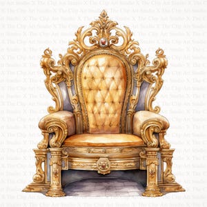 Trono Dourado Clipart | 10 JPGs de Alta Qualidade | Download Digital | Diários de Lixo | Rei Princesa Trono | Clipart de Aquarela | Papel Artesanal