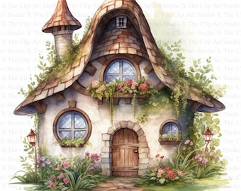 Fairy Cottage Clipart | 10 High Quality JPGs | Instant Digital Download | Card Making | Cottage Clipart | Digital Paper Craft | Nursery Art