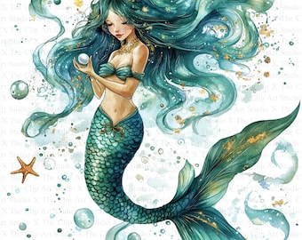 Watercolor Mermaid Clipart | 10 High Quality JPGs | Digital download | Mermaid Fashion | Digital Paper Craft | Junk Journals | Scrapbooking
