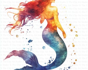 Watercolor Mermaid Clipart | 10 High Quality JPGs | Digital download | Junk Journals | Scrapbooking | Mermaid Fashion | Digital Paper Craft